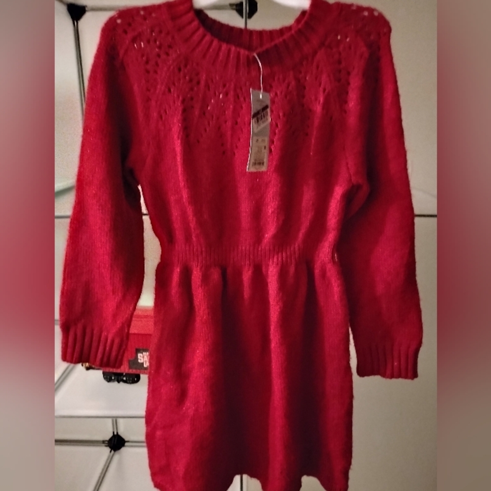 New Girls Sweater Red Knit Dress Size 4T